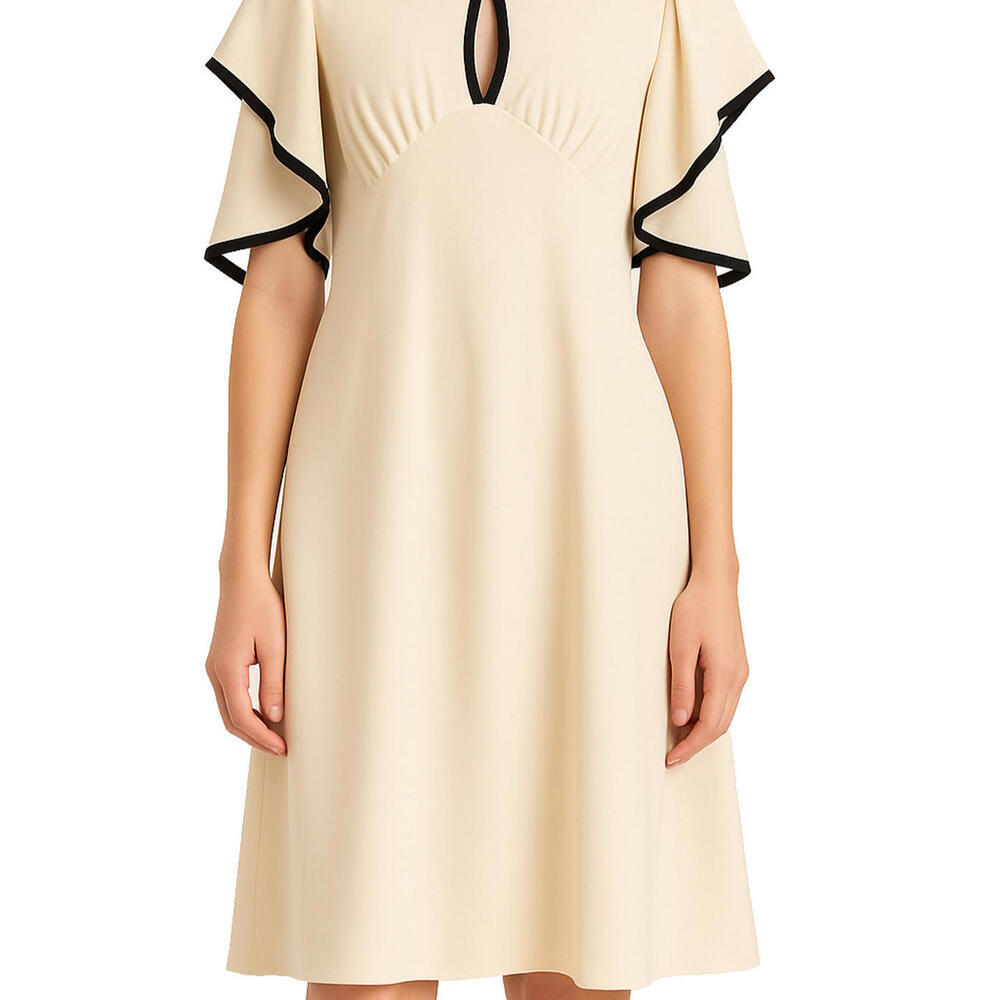 Anthropologie Corey Lynn Calter Women 6 Cream Black Dress Off Shoulder Silk Mini